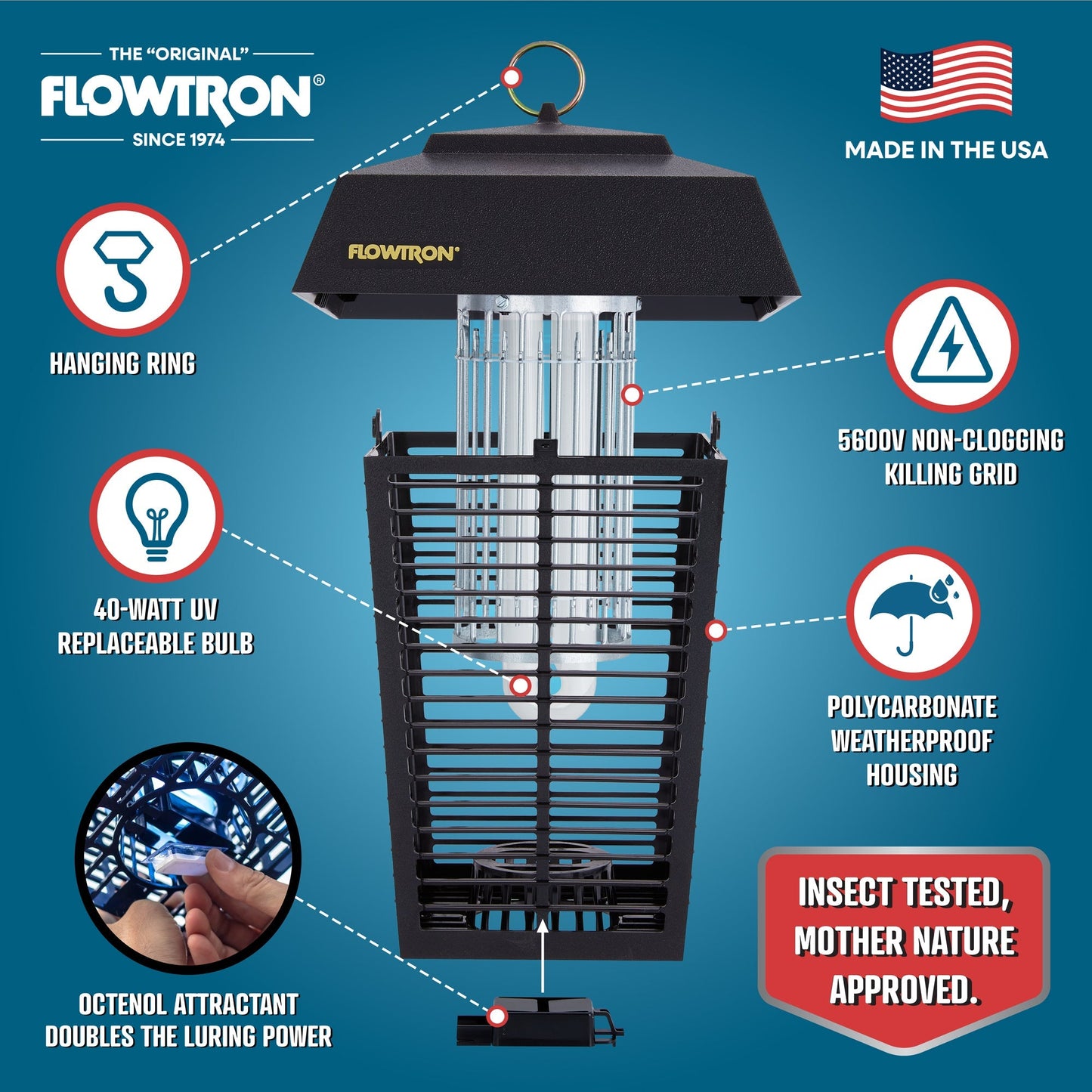 Flowtron 40W Outdoor Bug Zapper, 1 Acre Coverage