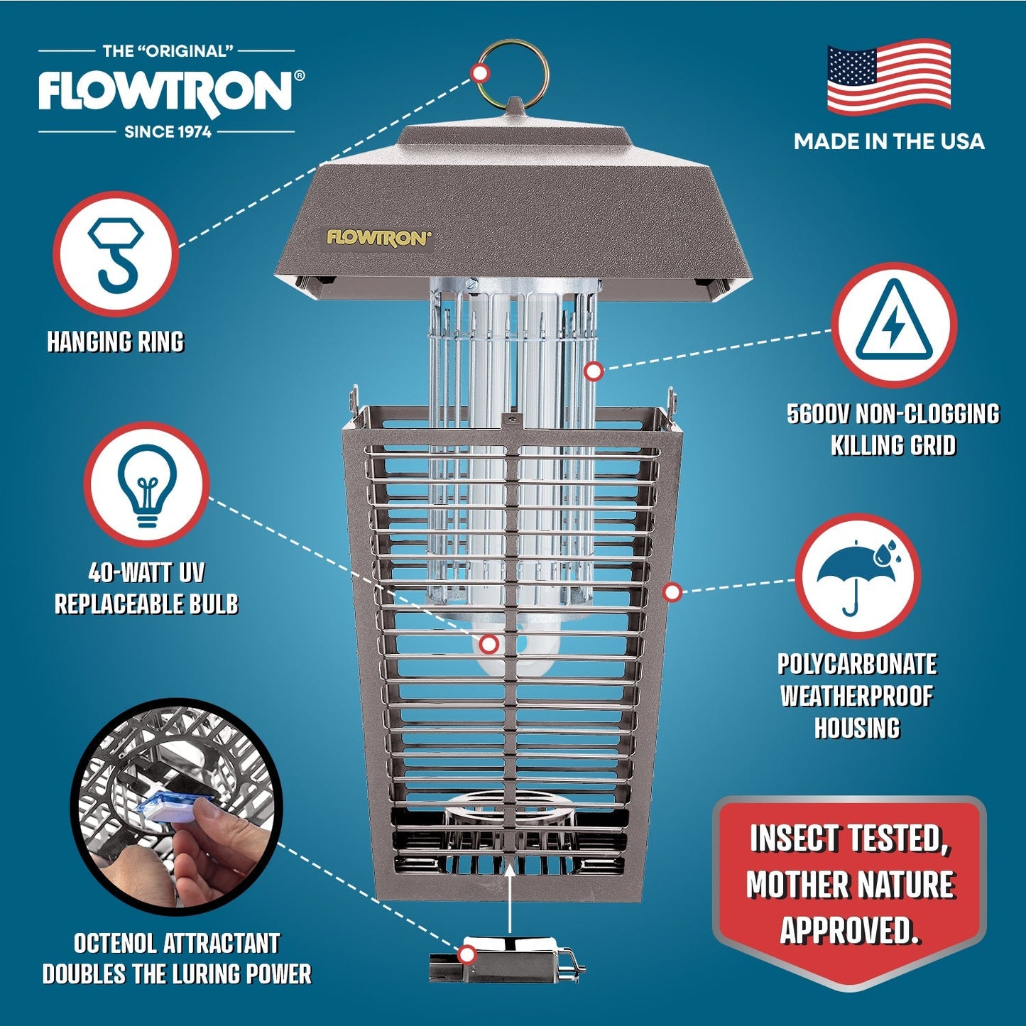 Flowtron 40W Outdoor Bug Zapper, 1 Acre Coverage